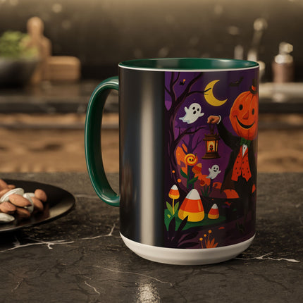 🎃🏮 The Pumpkin Gentleman's Moonlit Stroll Colorful Mug – Whimsical Halloween Charm