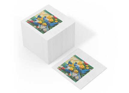 Blue Jays in a Spring Garden White Coined Napkins