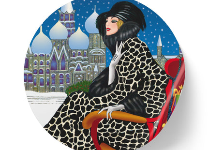 Elegant Winter Woman in Sleigh Round Sticker Label Rolls