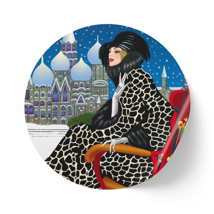 Elegant Winter Woman in Sleigh Round Sticker Label Rolls