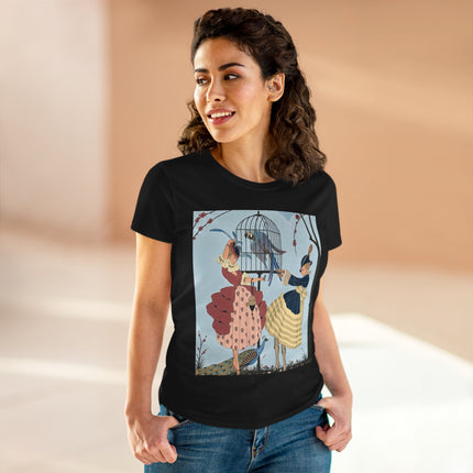 🦚🦜 The Ladies Of The Garden Aviary Cotton Tee – Art Deco Bird Fantasy