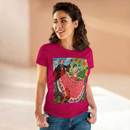 🎻🐓 The Garden Serenade Cotton Tee – Art Deco Folk Whimsy