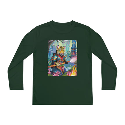 Cyberpunk Leopard Youth Long Sleeve Competitor Tee – Neon Magic & Futuristic Adventure