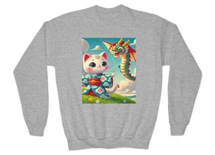 Geisha Kitten and the Dragon Kite Youth Crewneck Sweatshirt