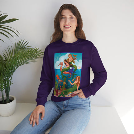 Three Mermaids with Strings of Pearls by Carlo Chiostri Heavy Blend™ Crewneck Sweatshirt