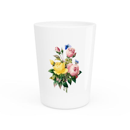 Yellow Rose and Cabbage Rose Botanical Illustration by Pierre-Joseph Redouté Ceramic Shot Glass