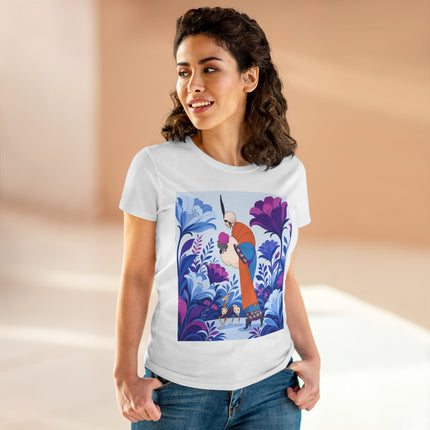 🦌🌺 The Enchanted Garden Companion Cotton Tee – Art Deco Floral Whimsy