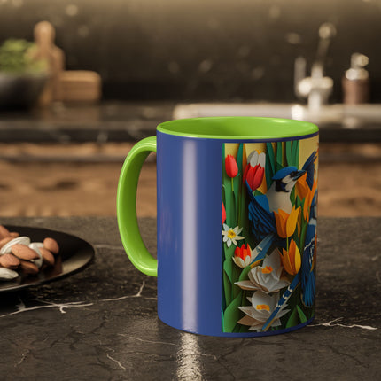 Blue Jays in a Spring Garden Colorful Mugs (11oz, 15oz)