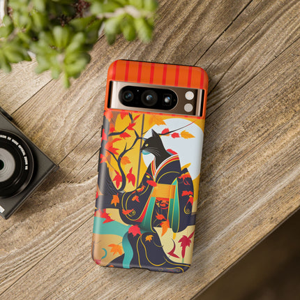 Black Cat in Kimono Phone Cases
