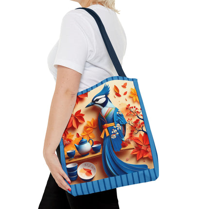 Blue Jay at an Autumn Tea Ceremony Tote Bag (AOP)