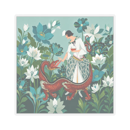 🐉🌿 The Dragon Keeper Kiss-Cut Stickers – Art Deco Floral Fantasy