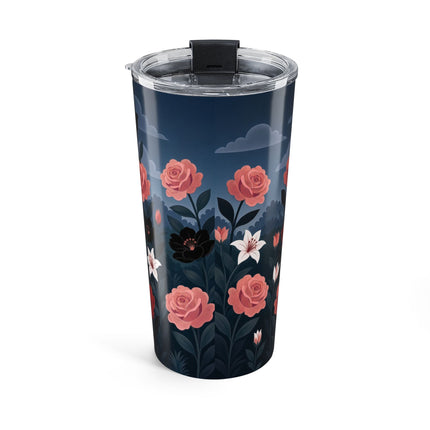 🌹🎭 The Rose Masquerade Promenade Tumbler, 20oz – Art Deco Floral Elegance