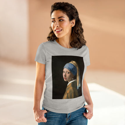Girl with a Pearl Earring by Johannes Vermeer Women's Midweight Cotton Tee