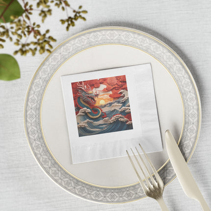Emergence of the Dragon White Coined Napkins
