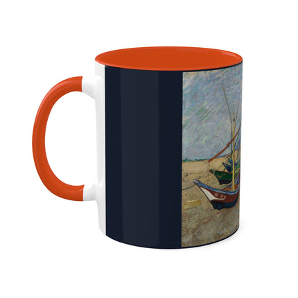 Fishing Boats on the Beach at Saintes-Maries by Vincent Van Gogh Colorful Mugs, 11oz