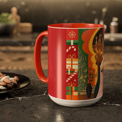 ❤️ The Lady Of The Candlelit Christmas Alcove Colorful Mug – Art Deco Holiday Elegance