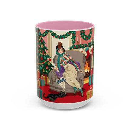 🖤🔥 The Lady Of The Christmas Hearth Colorful Mug – Art Deco Holiday Elegance