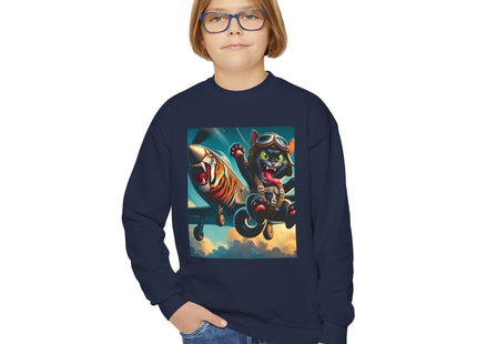 Parachuting Cat Commando Youth Crewneck Sweatshirt