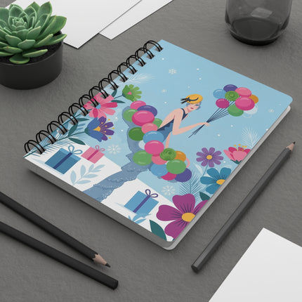🎈❄️ The Lady Of The Christmas Balloon Garden Spiral Notebook – Art Deco Holiday Fantasy