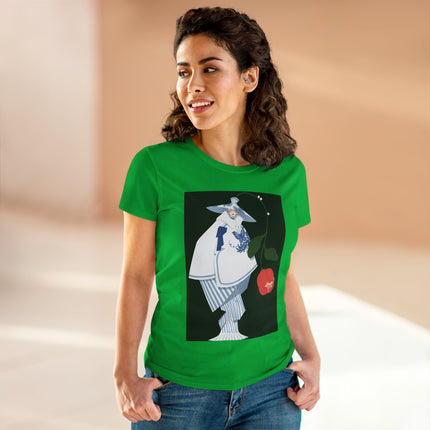 Blue & White Porcelain Geisha Women's Midweight Cotton Tee – Refined Elegance & Timeless Charm
