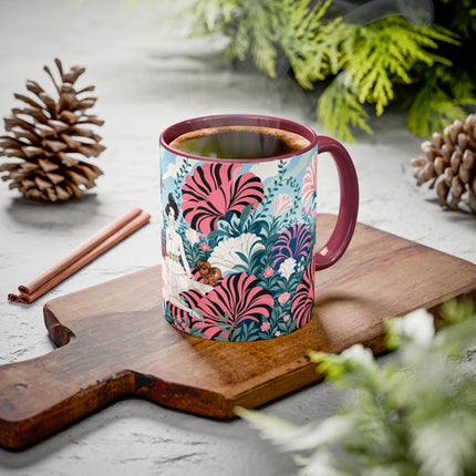 🌸🦋 The Enchanted Pink Blossom Retreat Colorful Mug – Art Deco Floral Whimsy