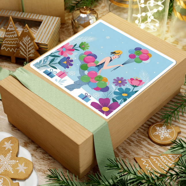 🎈❄️ The Lady Of The Winter Celebration Kiss-Cut Sticker – Art Deco Holiday Fantasy