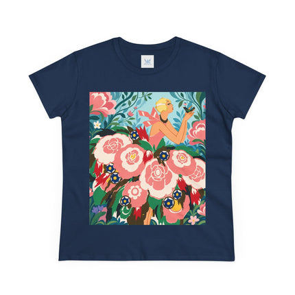 🌸🐦 The Girl Of The Little Birds Cotton Tee – Art Deco Floral Whimsy