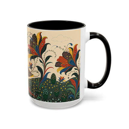 🌺🦋 The Enchanted Floral Voyage Colorful Mug – Art Deco Botanical Whimsy