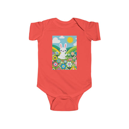 A Young Bunny’s Day Baby Bodysuit – Whimsical Bunny Meadow Garden Design