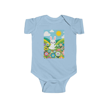 A Young Bunny’s Day Baby Bodysuit – Whimsical Bunny Meadow Garden Design