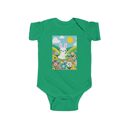 A Young Bunny’s Day Baby Bodysuit – Whimsical Bunny Meadow Garden Design