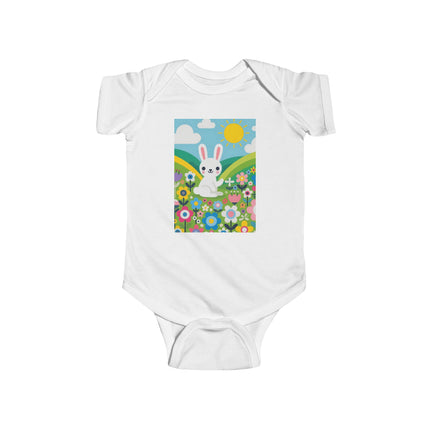 A Young Bunny’s Day Baby Bodysuit – Whimsical Bunny Meadow Garden Design