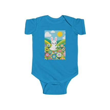 A Young Bunny’s Day Baby Bodysuit – Whimsical Bunny Meadow Garden Design