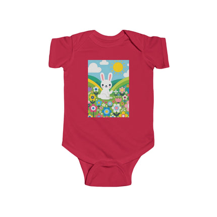 A Young Bunny’s Day Baby Bodysuit – Whimsical Bunny Meadow Garden Design