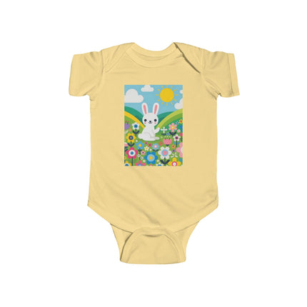 A Young Bunny’s Day Baby Bodysuit – Whimsical Bunny Meadow Garden Design