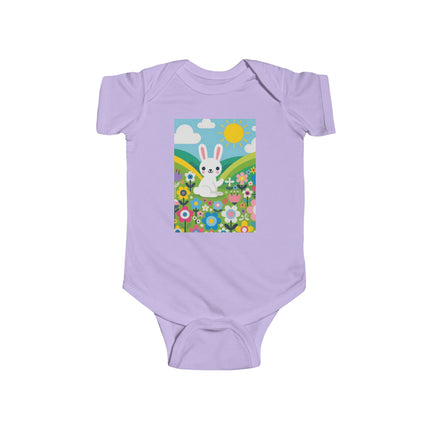 A Young Bunny’s Day Baby Bodysuit – Whimsical Bunny Meadow Garden Design