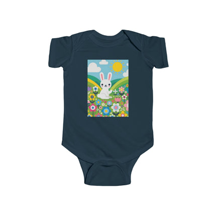 A Young Bunny’s Day Baby Bodysuit – Whimsical Bunny Meadow Garden Design
