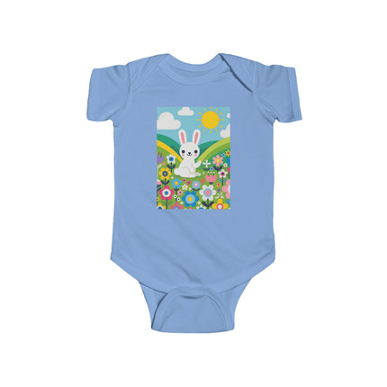 A Young Bunny’s Day Baby Bodysuit – Whimsical Bunny Meadow Garden Design
