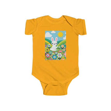 A Young Bunny’s Day Baby Bodysuit – Whimsical Bunny Meadow Garden Design