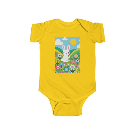 A Young Bunny’s Day Baby Bodysuit – Whimsical Bunny Meadow Garden Design