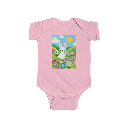A Young Bunny’s Day Baby Bodysuit – Whimsical Bunny Meadow Garden Design