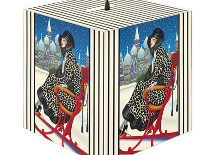 Elegant Winter Woman in Sleigh Light Cube Lamp