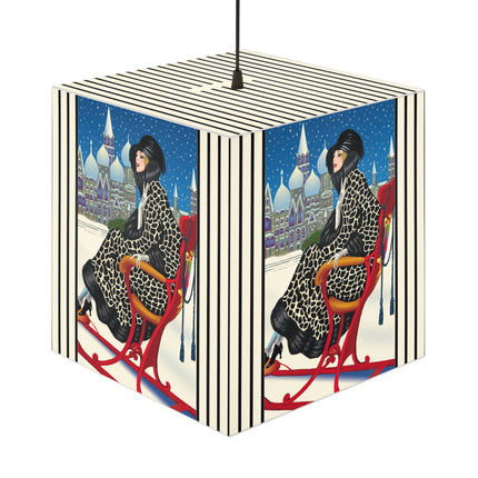Elegant Winter Woman in Sleigh Light Cube Lamp