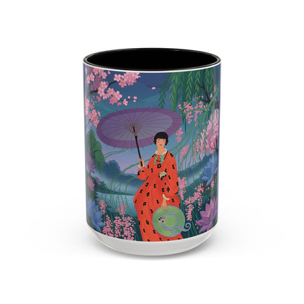 The Lady Of The Cherry Blossoms Colorful Mugs – Art Deco Spring Elegance
