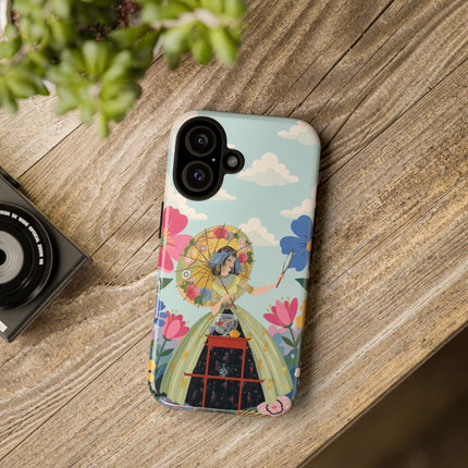 🌸🪞 The Floral Parasol Reflection Phone Case – Art Deco Garden Fantasy