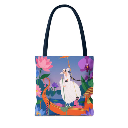 🪷🛶 The Lady Of The Lotus Garden Gondola Tote Bag – Art Deco Floral Adventure