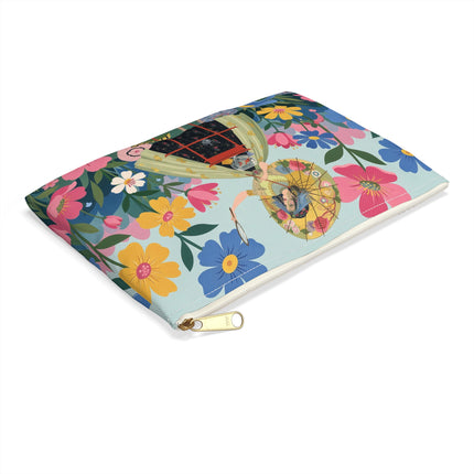 🌸🪞 The Floral Parasol Reflection Accessory Pouch – Art Deco Garden Fantasy