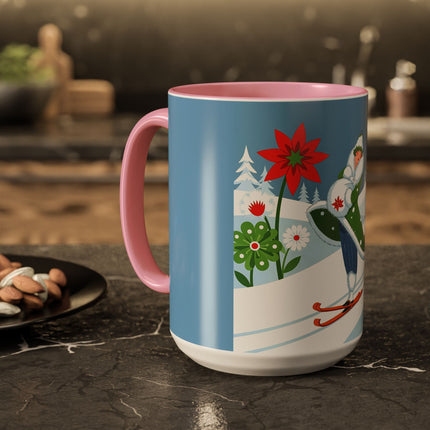 🎿❄️ The Winter Garden Skier Colorful Mug – Whimsical Holiday Fantasy
