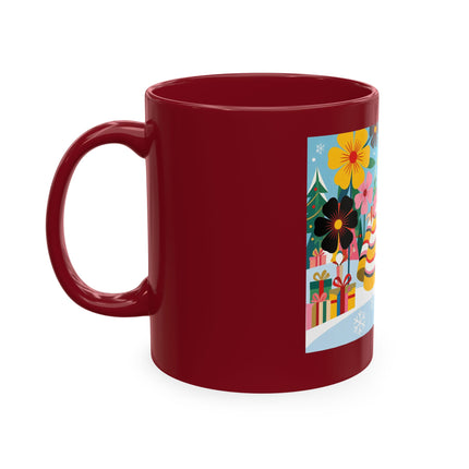 🎄🌸 The Lady Of The Striped Christmas Garden Ceramic Mug – Art Deco Holiday Whimsy