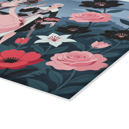 🌹🎭 The Ladies Of The Midnight Rose Garden Glass Cutting Board – Art Deco Masquerade Elegance